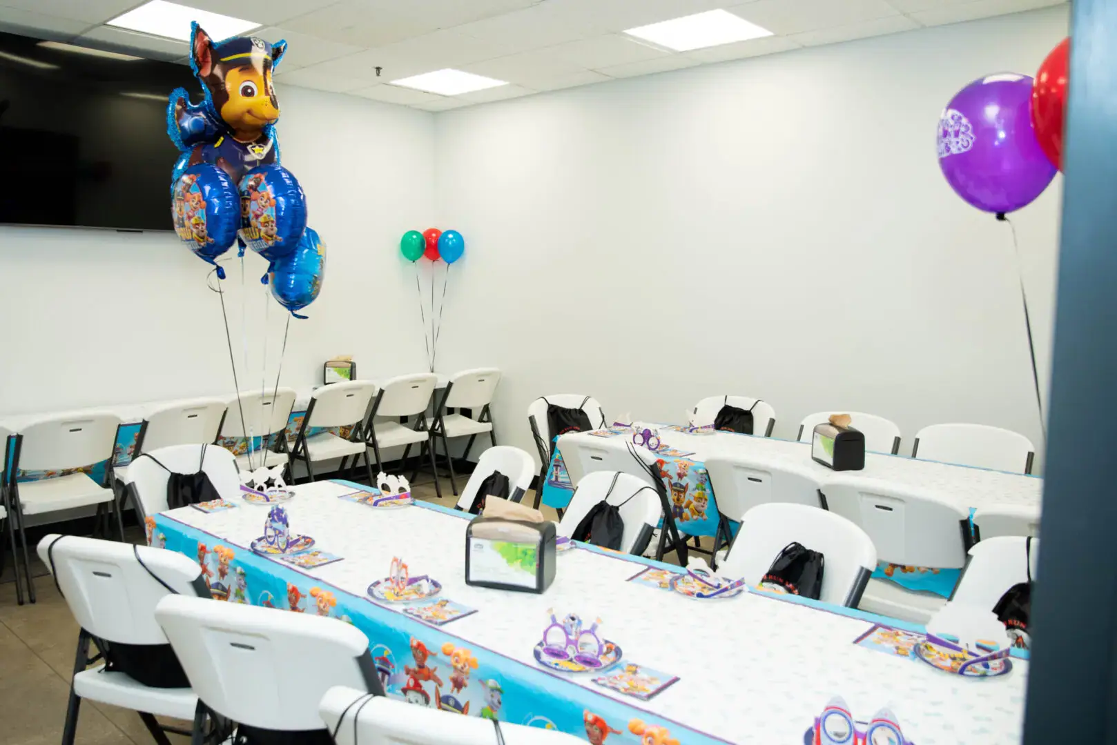 Birthday party room setup at Club Run & Jump.