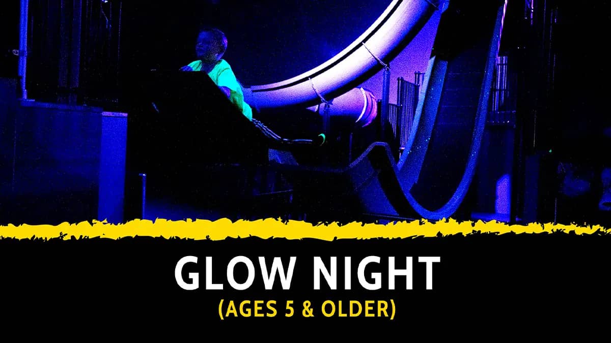 Glow Night lighting and active play at Airborne Adventure Park.