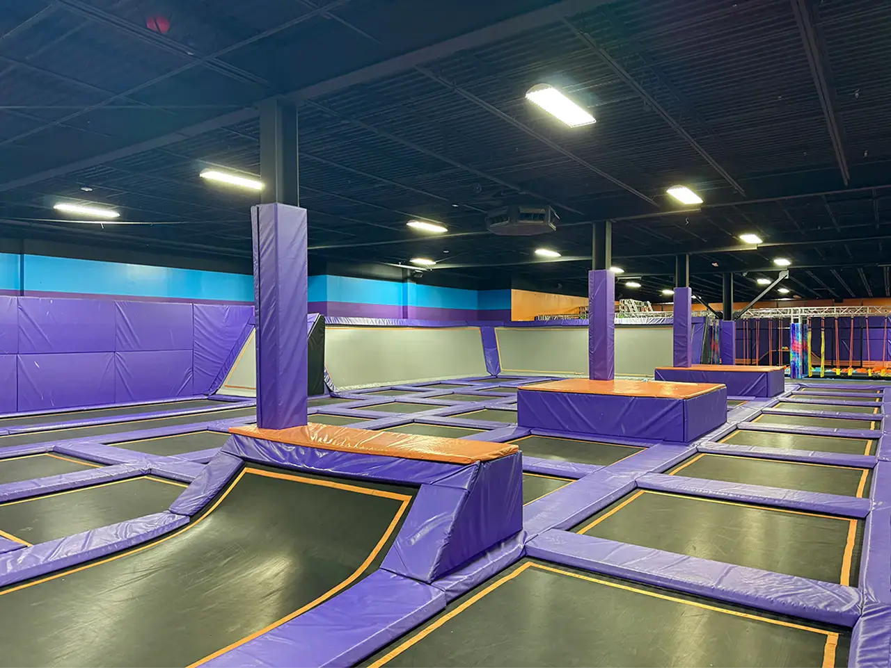 Trampoline courts at Jump City Trampoline Park in Louisville.