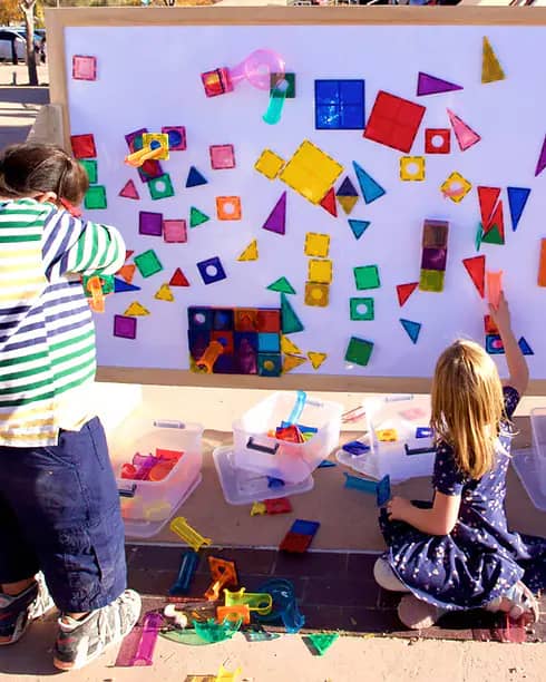 Magnetic building wall exhibit at Gallup Children's Museum.
