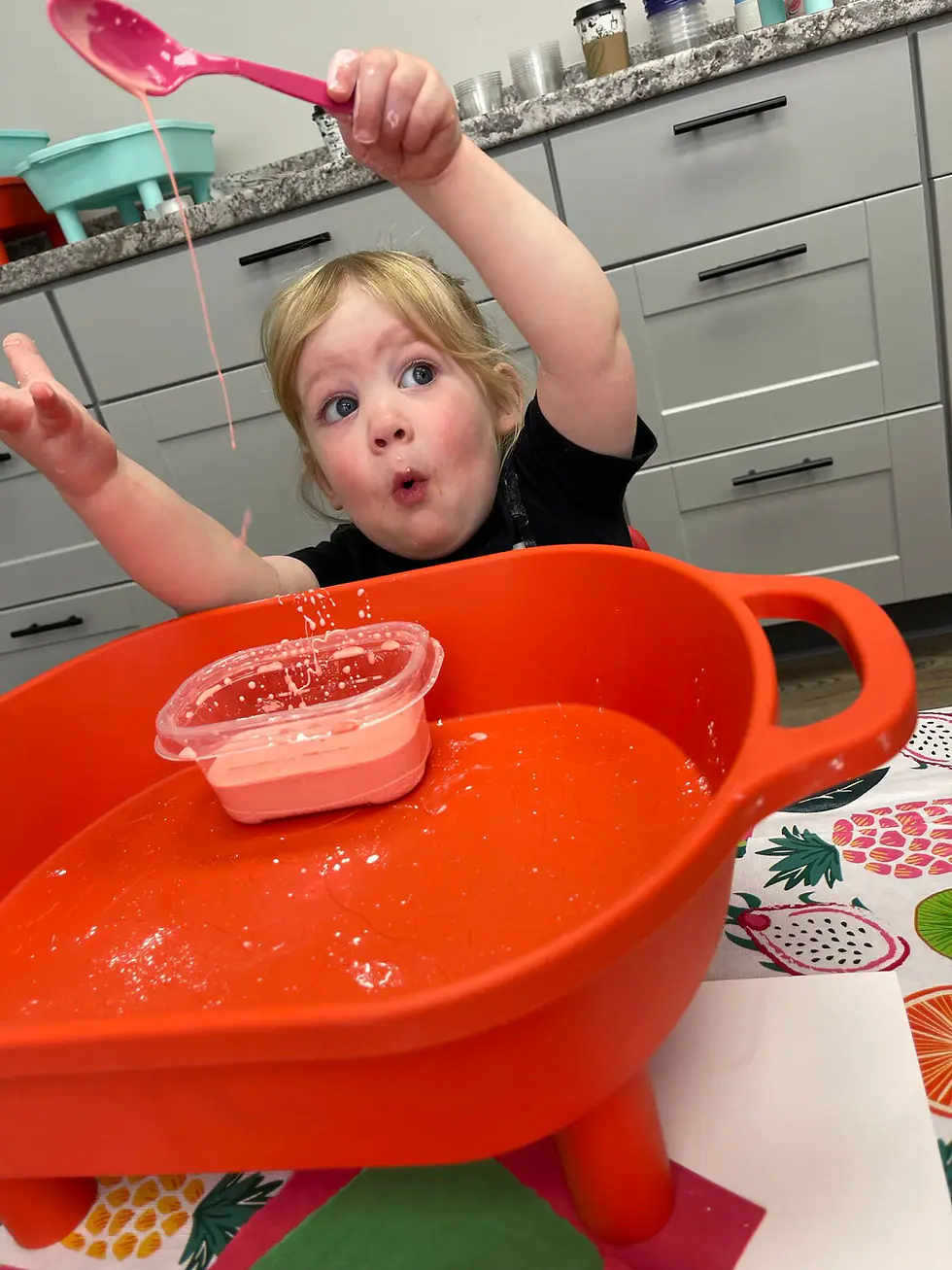 Tabletop play and sensory-style activity area at Honey Hippo Play Café.