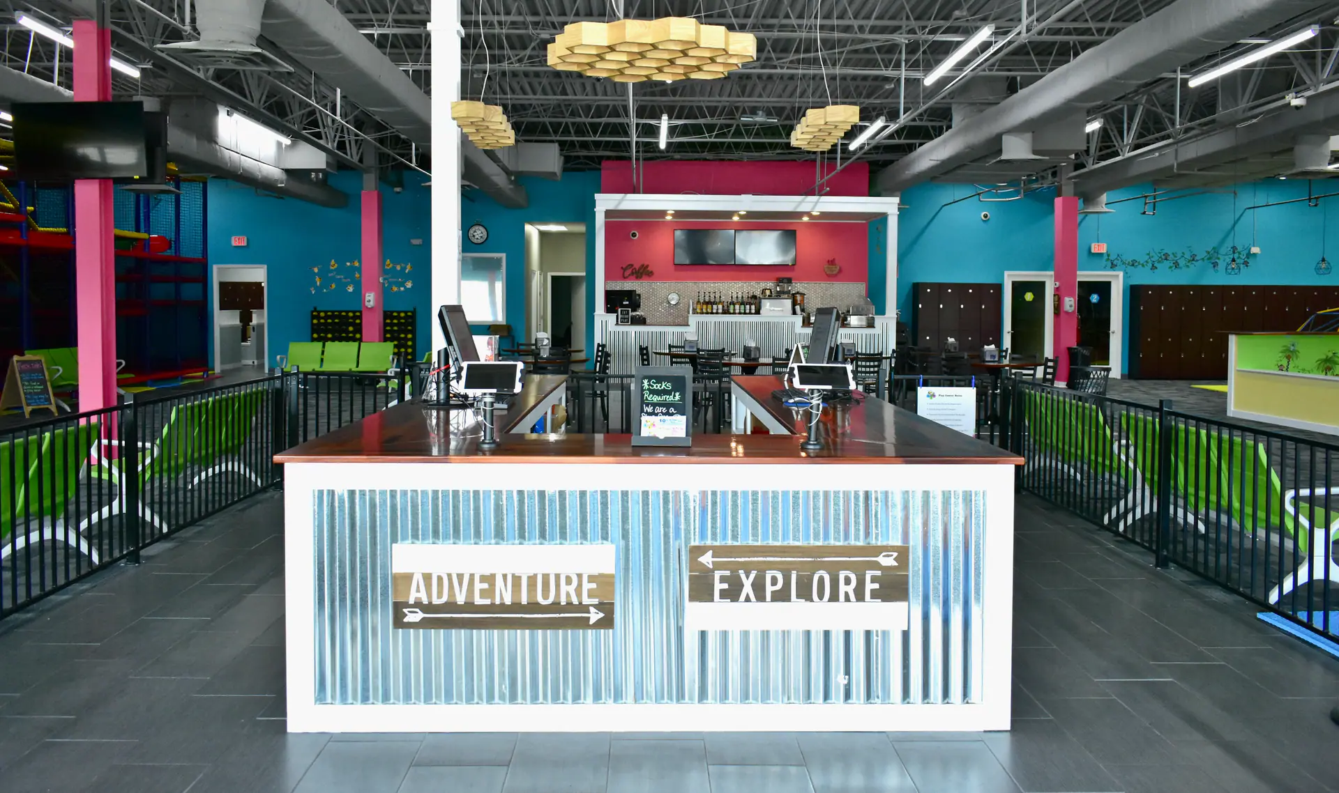 Front seating and play overview at Bizzy Bee Indoor Play Center.