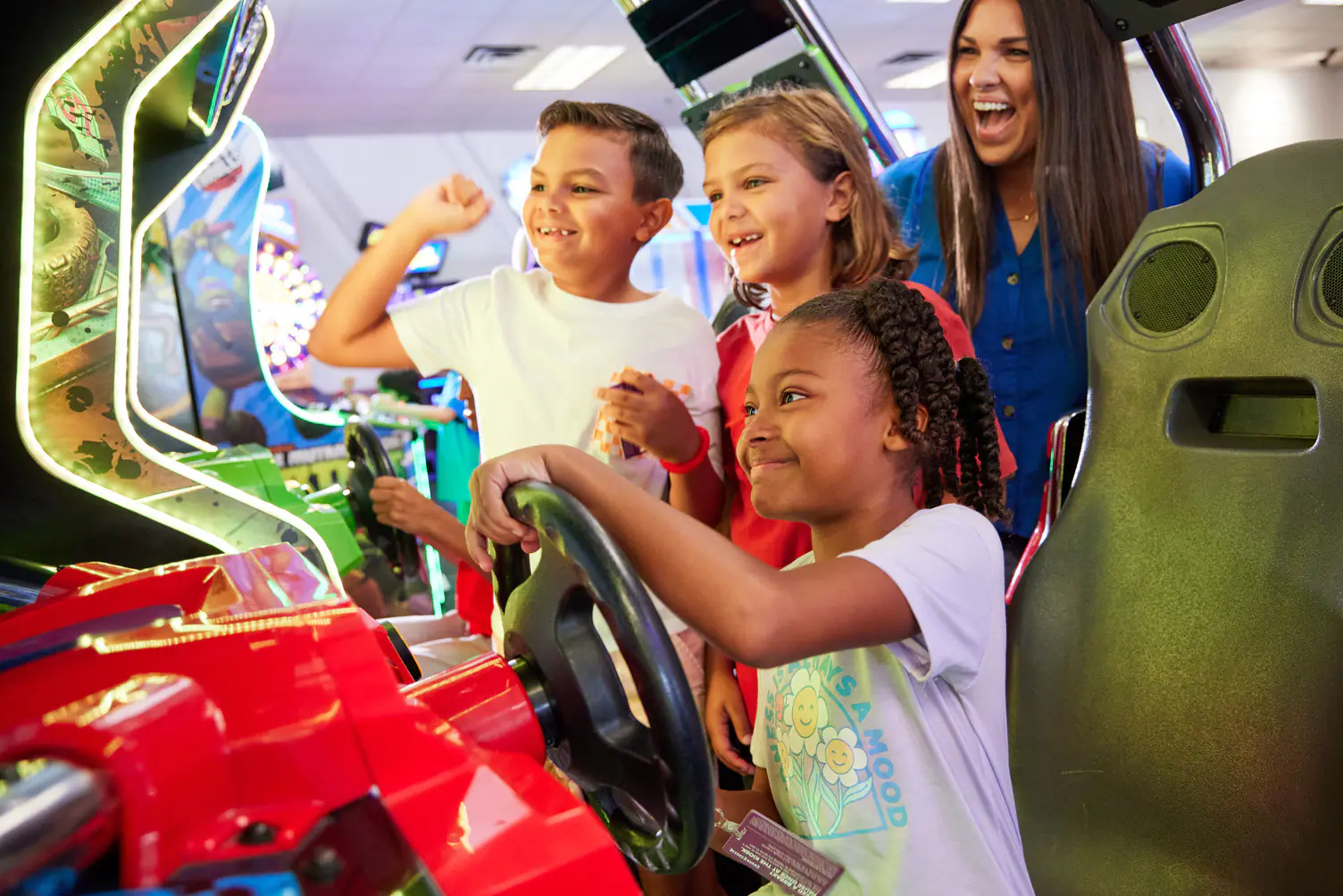 Arcade game area inside Chuck E. Cheese.