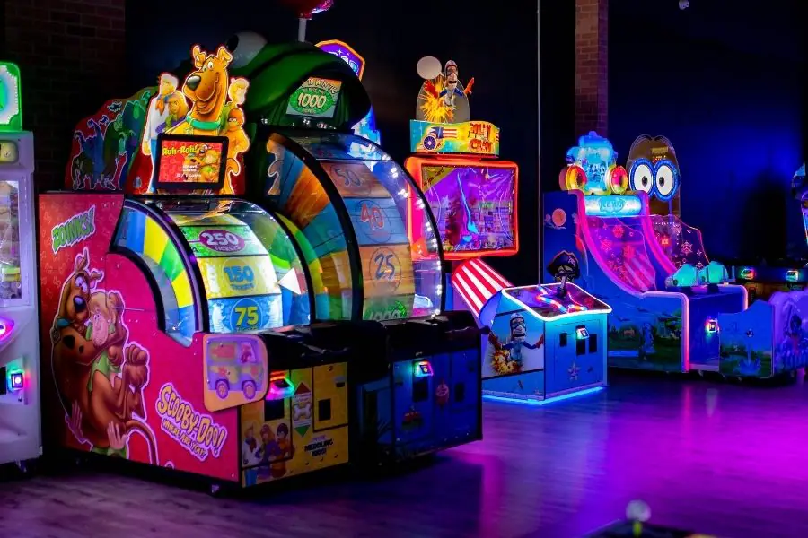 Arcade and family entertainment area inside The Rush Funplex in Shawnee.