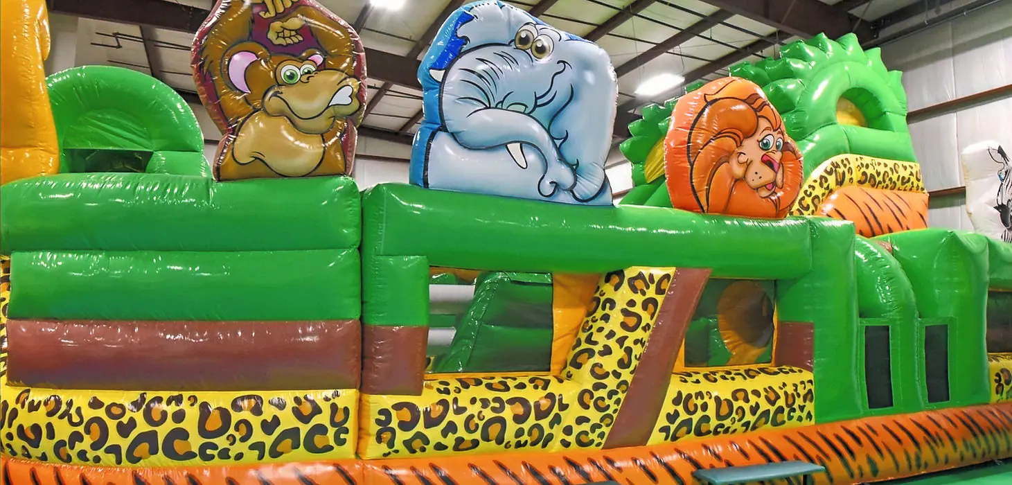 Inflatable play area inside Jungle Joe's Family Fun Center in Portage.