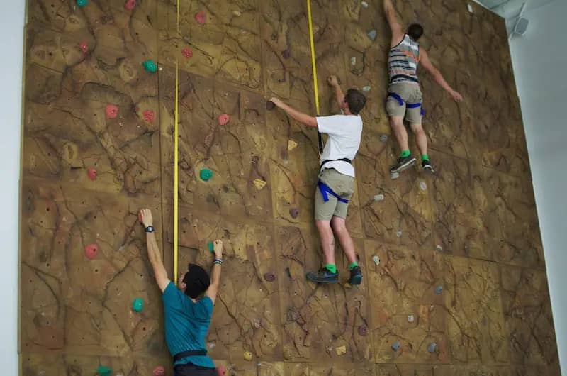 Indoor climbing wall at Rare Air Trampoline Park in Redding