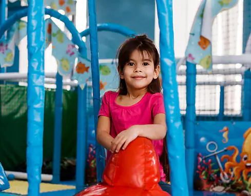 Indoor climbing and soft-play area at Play Cafe at Judson Mill.