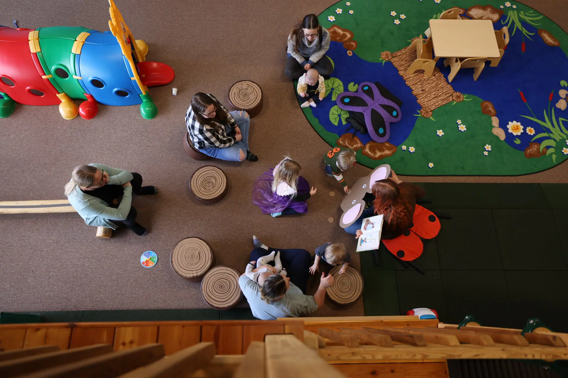 Wide view of the indoor playground at Tree House Family Resources.
