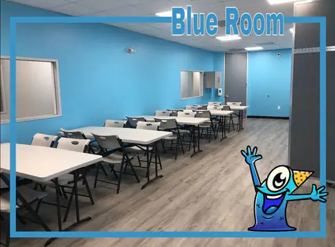 Blue private party room at The Play Space Sugar Land.