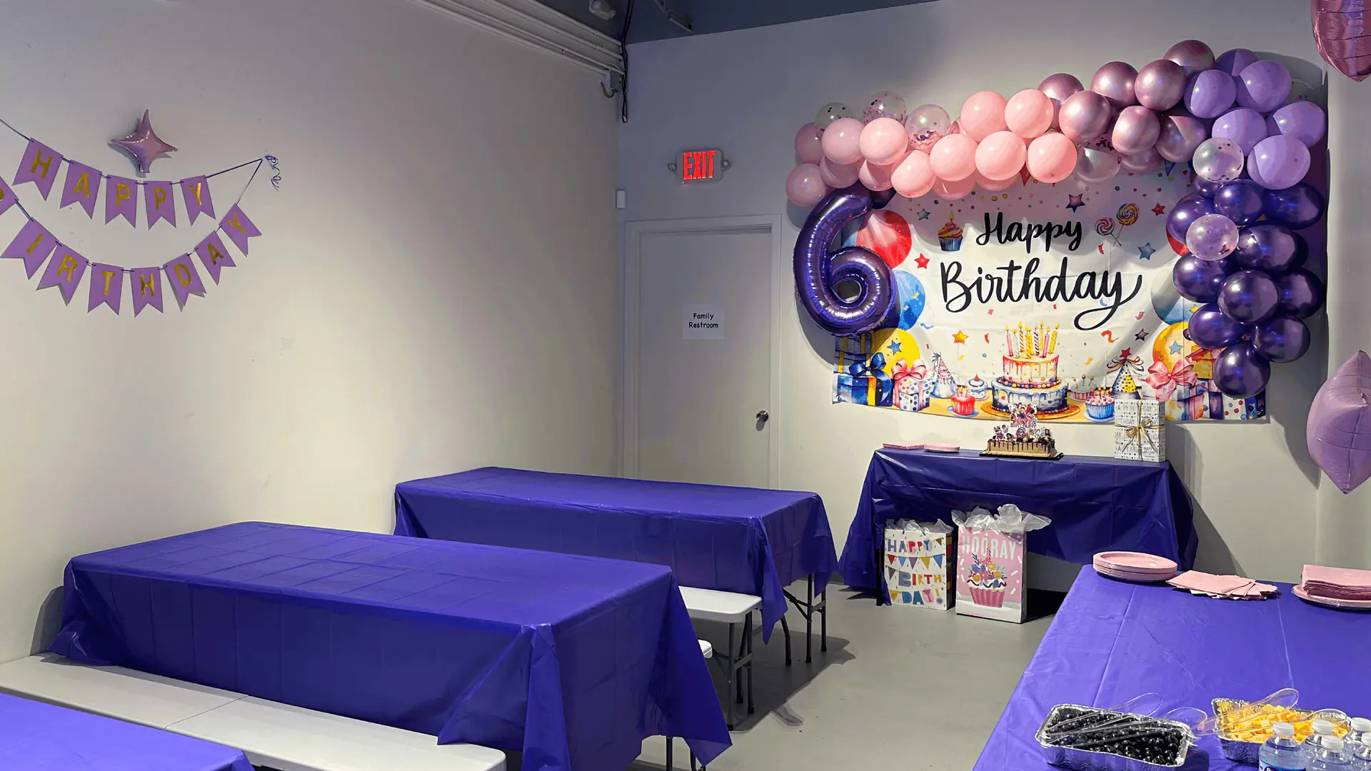 Birthday party room setup at Galaxy Playland Houston.
