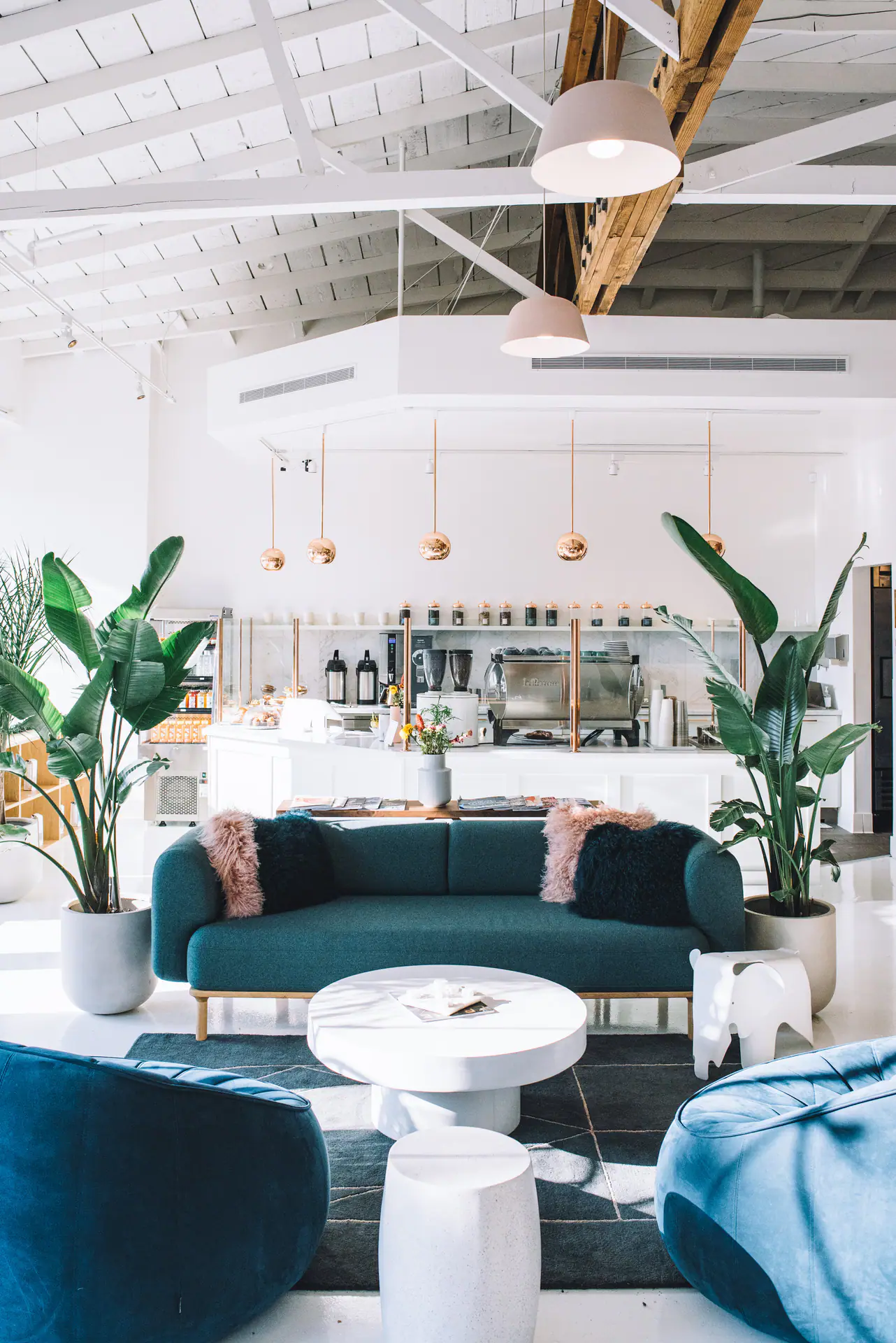 Cafe seating and parent hangout space at Fox & Kit.