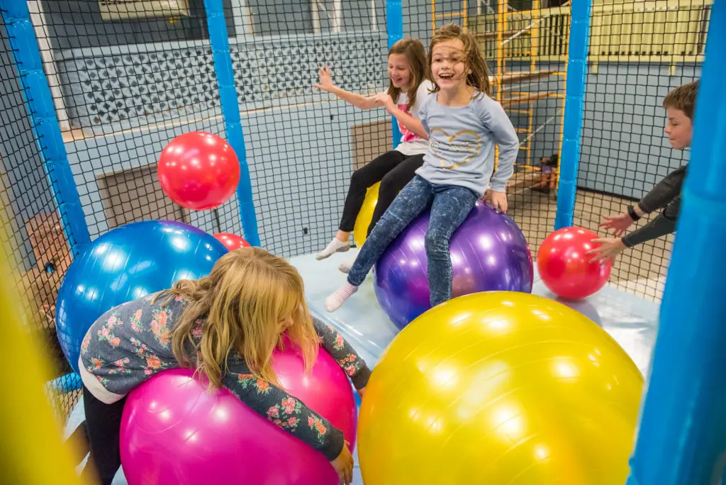 Children playing in the giant ball room area at Wippersnappers.