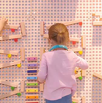 Tracks-and-building engineering exhibit at Gallup Children's Museum.