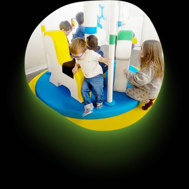 Children playing together on soft-play equipment at Little Laughs Playtime.
