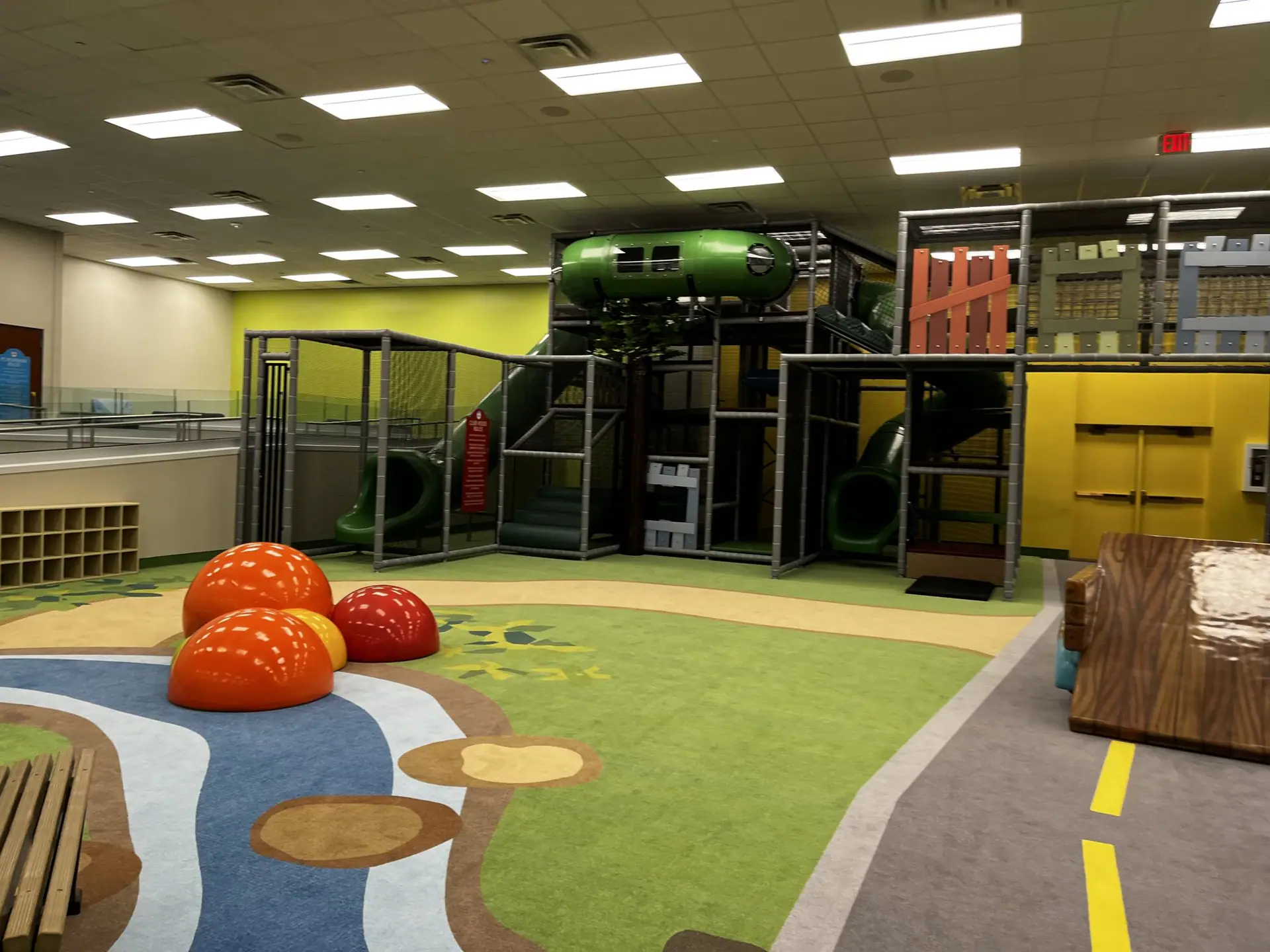 Indoor playground and seating area at Play Town & Café on Fort Polk.