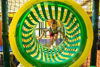 Colorful jungle-themed play features inside The Jungle.