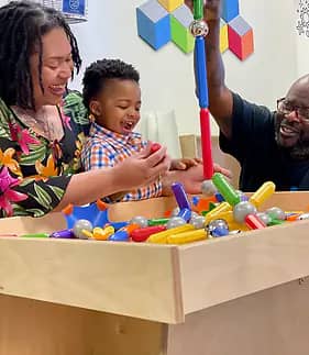 Interactive play area and child-sized materials at The Wonder Lab.