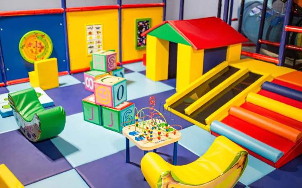 Toddler play area with smaller-scale equipment at Jump ’n Jammin.