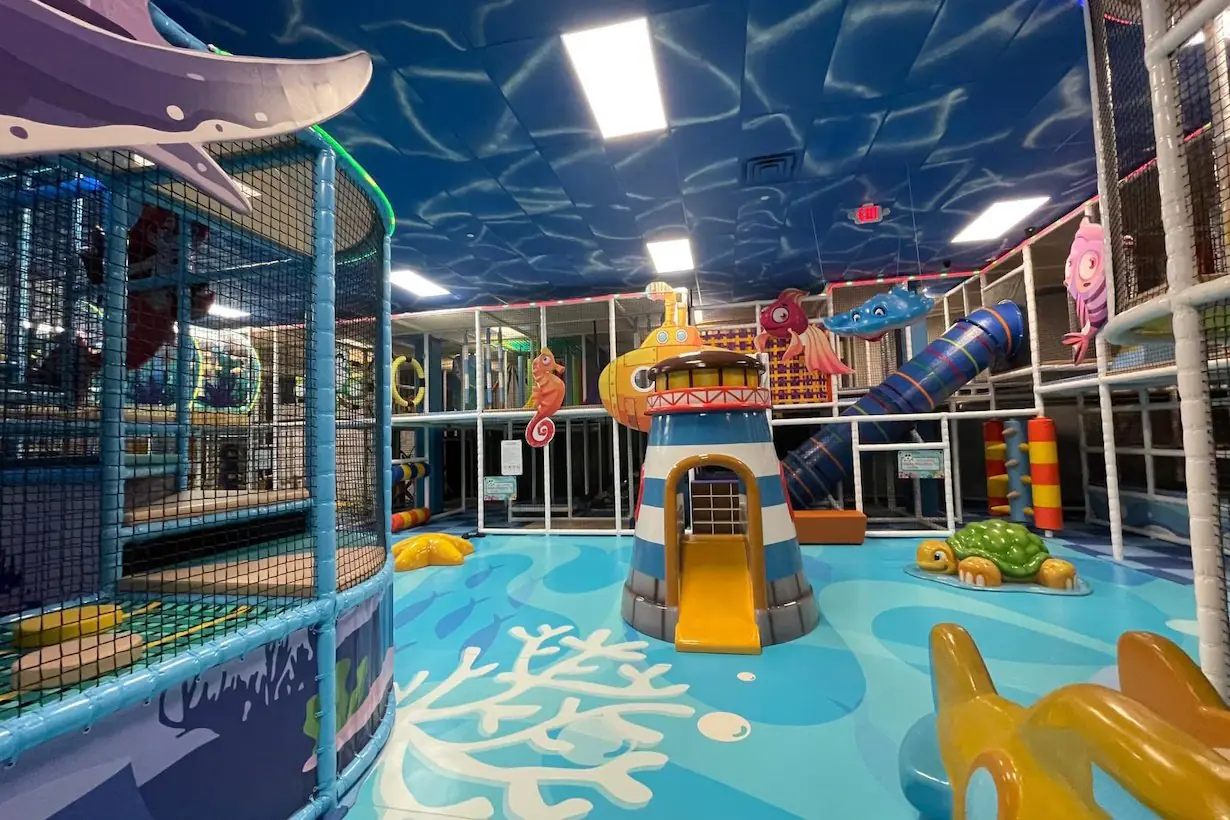 Soft-play playground structures inside Catch Air Paramus.