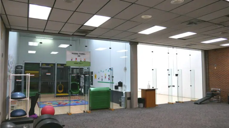 Wide view of the Hangtime Jr indoor playground inside the Scottsbluff Family YMCA