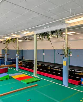 Gym floor and play equipment at Treehouse Gymnastics in Lebanon.