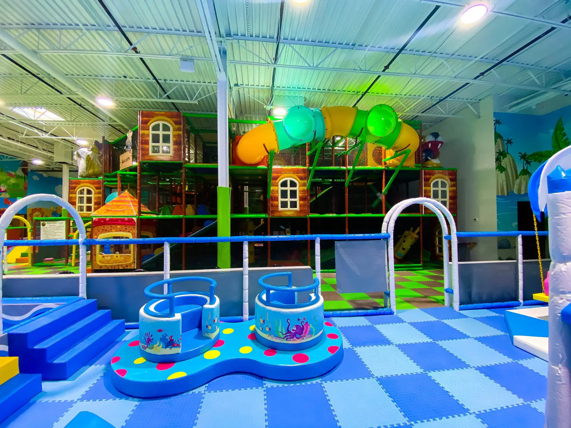 Indoor jungle-themed climbing structure and play area at Kidz Jungle World in Randallstown.
