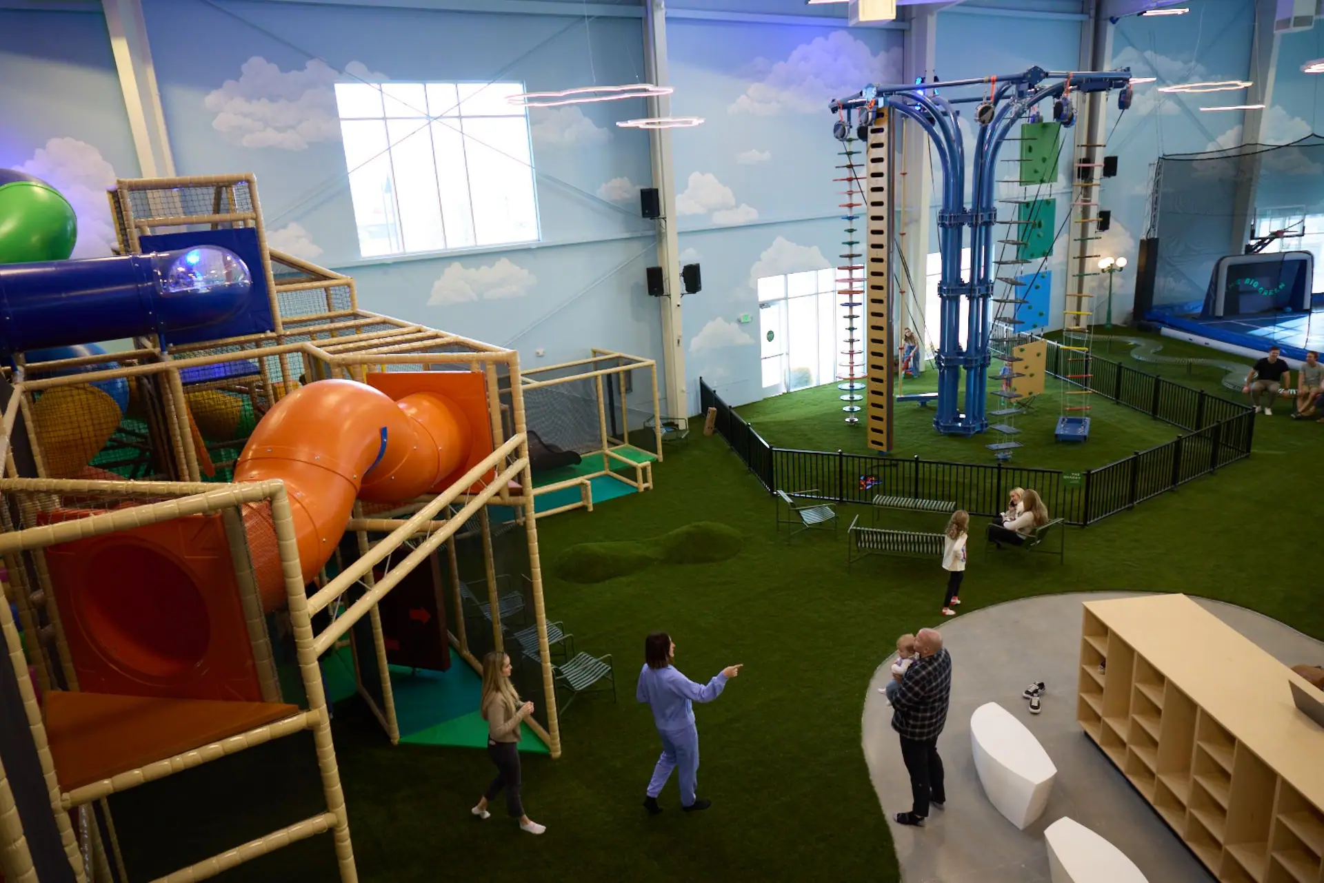 Main indoor playground structure at The Big Green in Saratoga Springs