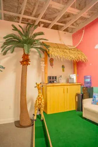 Parent lounge and seating area at Playtime Paradise Indoor Play Center.