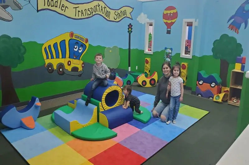 Toddler transportation-themed area inside Children's Discovery Museum.