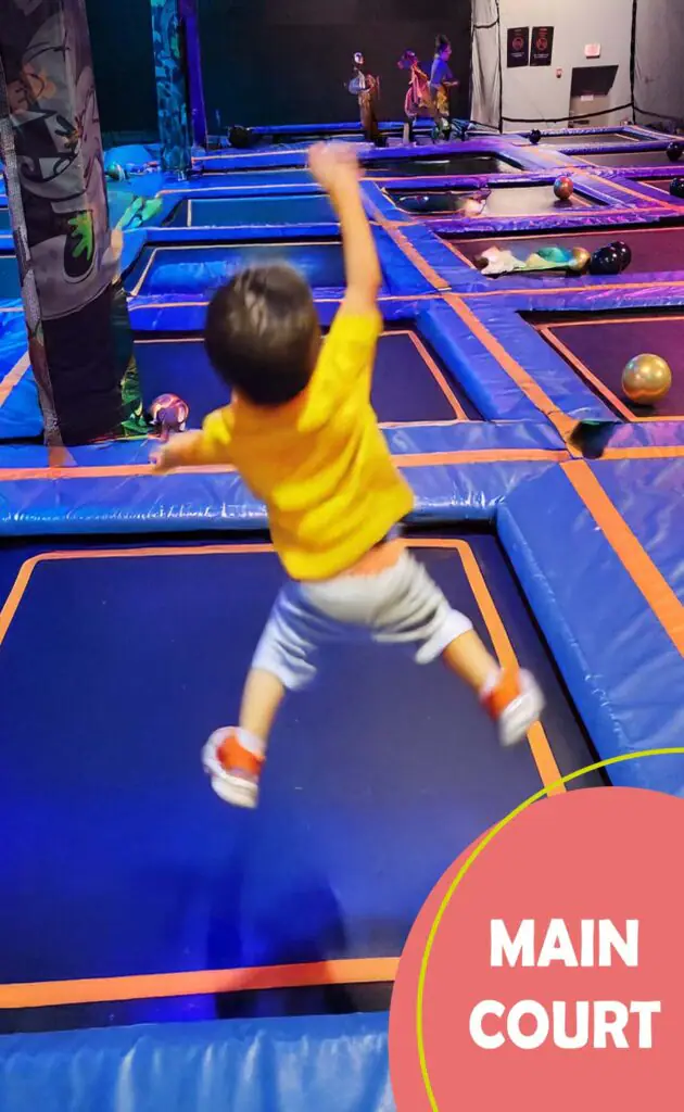 Main court trampoline area at SKY Trampoline Park in Salina.