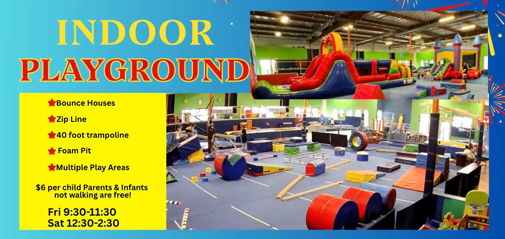 Promotional image for indoor playground at Salem Gymnastics Center.