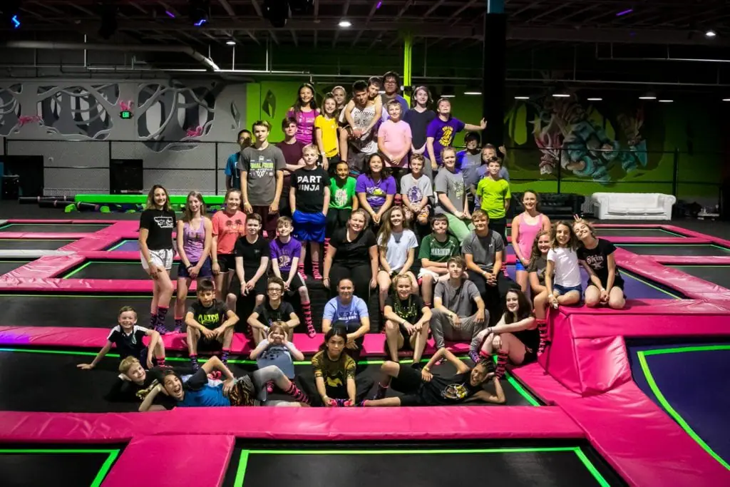 Children on trampoline courts at Flying Squirrel Spokane Valley.