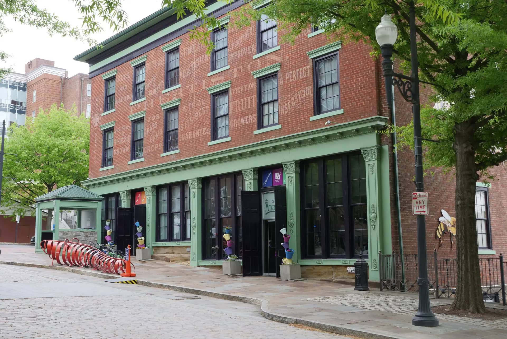Exterior view of the brick Amazement Square building in downtown Lynchburg.