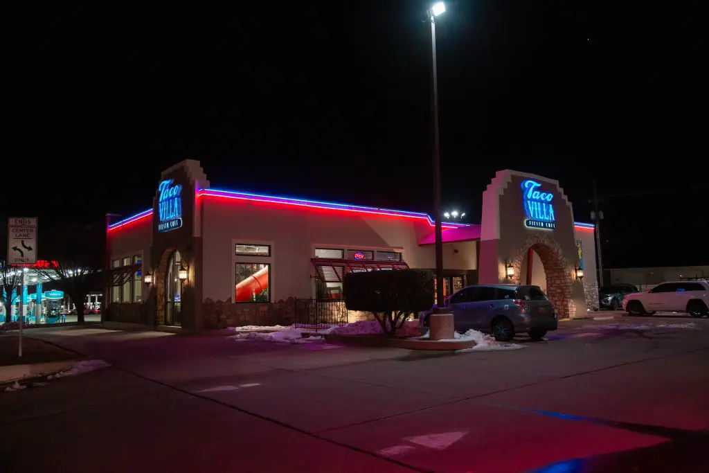 Exterior of Taco Villa #1 in Clovis, which the official locations page marks as having an indoor playground
