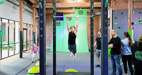 Kids on ninja obstacles at No Limit Ninja Yonkers