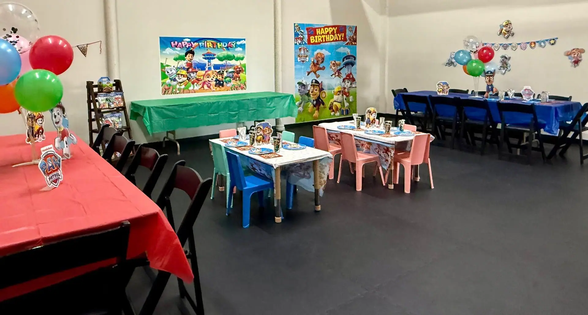 Decorated birthday party room at Little Wanderers Sensory Play.