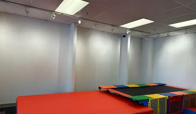 Trampoline and movement-play area at Let's Play in Kittery.