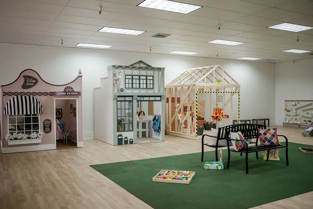 Another view of My Play Village's imaginative indoor play environment.