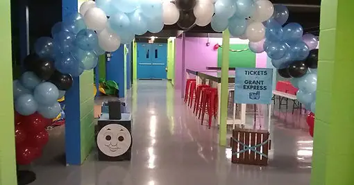 Birthday setup and entry area at Gainesville Bouncers