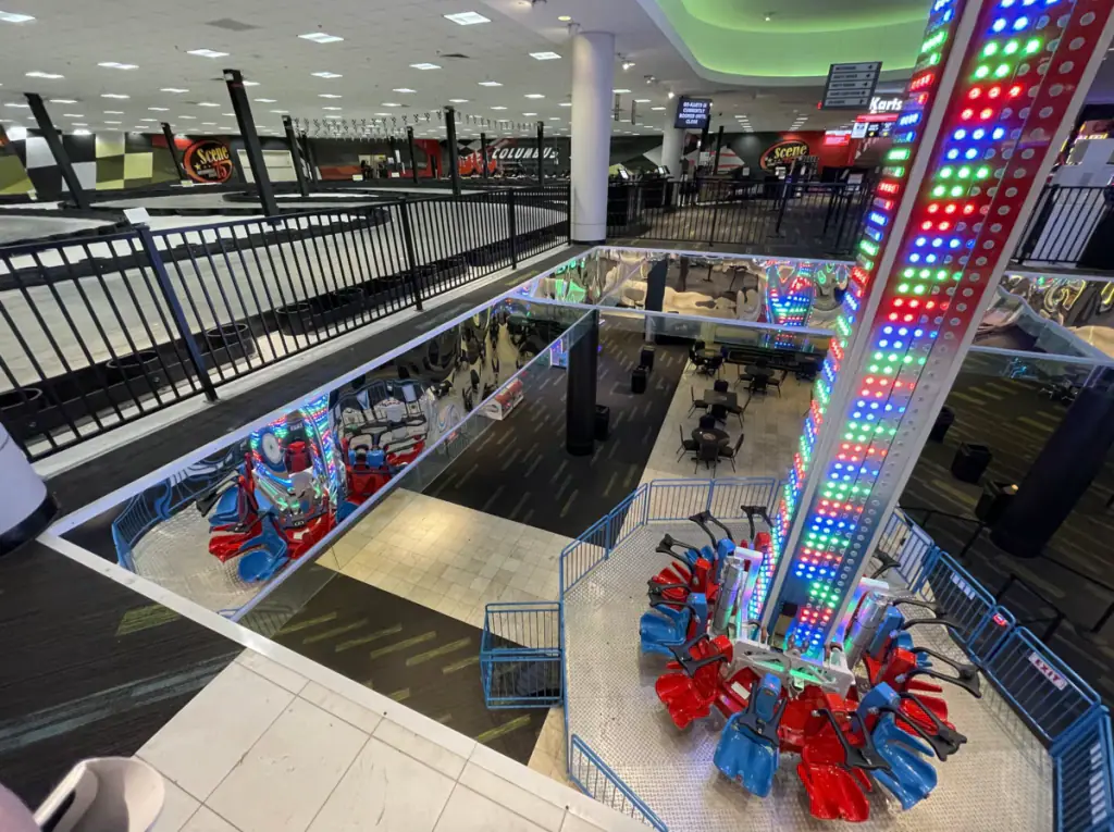 Attractions and arcade area inside Scene75 Columbus in Dublin.