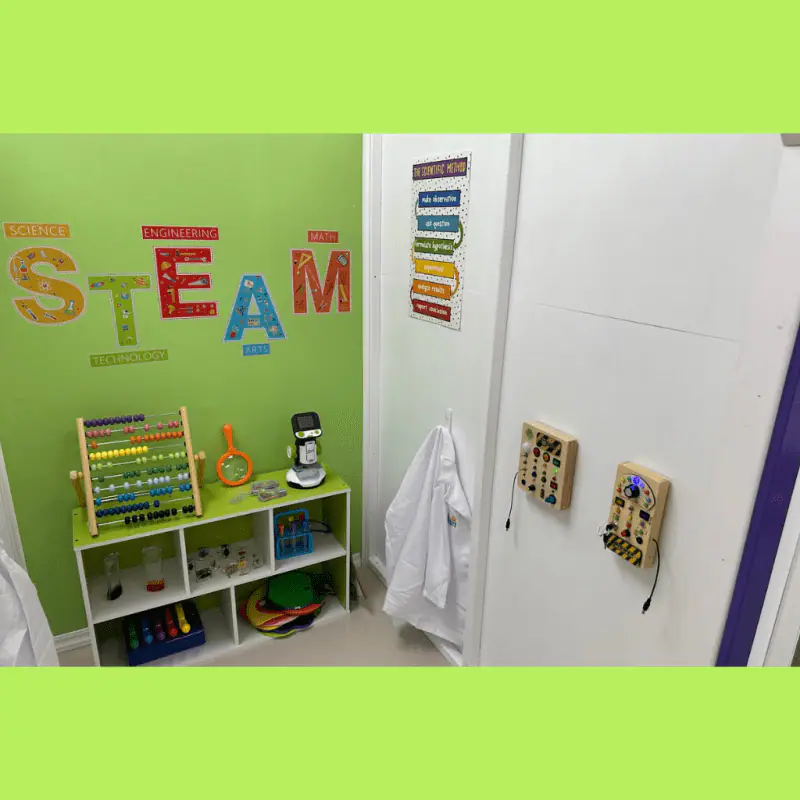 Indoor play area with child-sized buildings and soft-play elements at The Town Square Play Cafe.