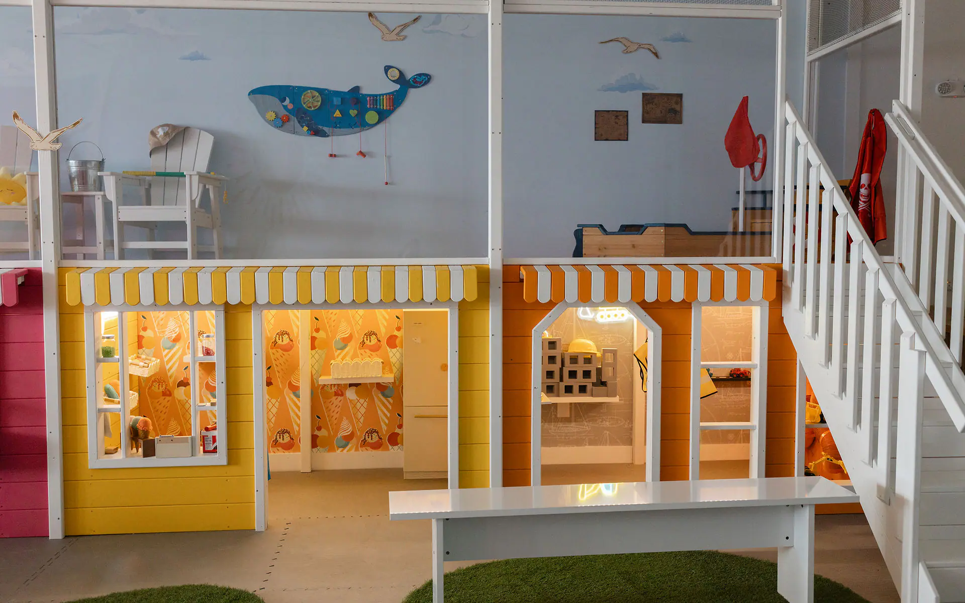 Surf-inspired two-story playhouse area at Happy Days Play Cafe in Vestal