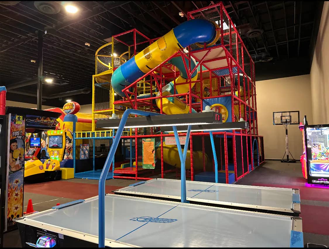 Large inflatable play area inside Bouncy World in Las Vegas.