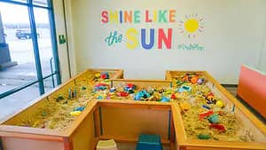 Giant sand table at Dig 'N Play