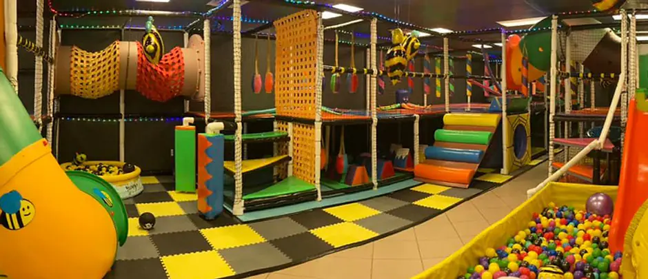 Soft-play climbing structure and ball pit at Tumble Beez in Foley.