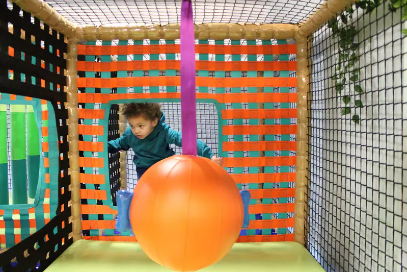 Entrance and front play area at Funzy Play with jungle-themed decor.