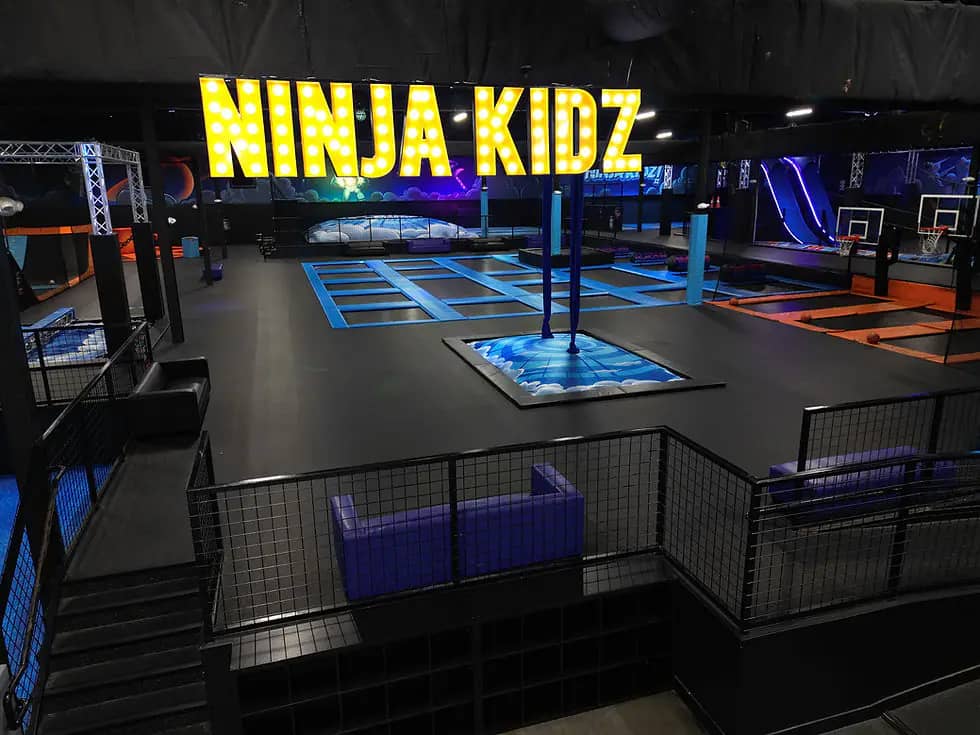 Aerial exterior view of Ninja Kidz Action Park Greensboro.