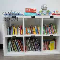 Children's bookshelf inside Family Room on Broadway.
