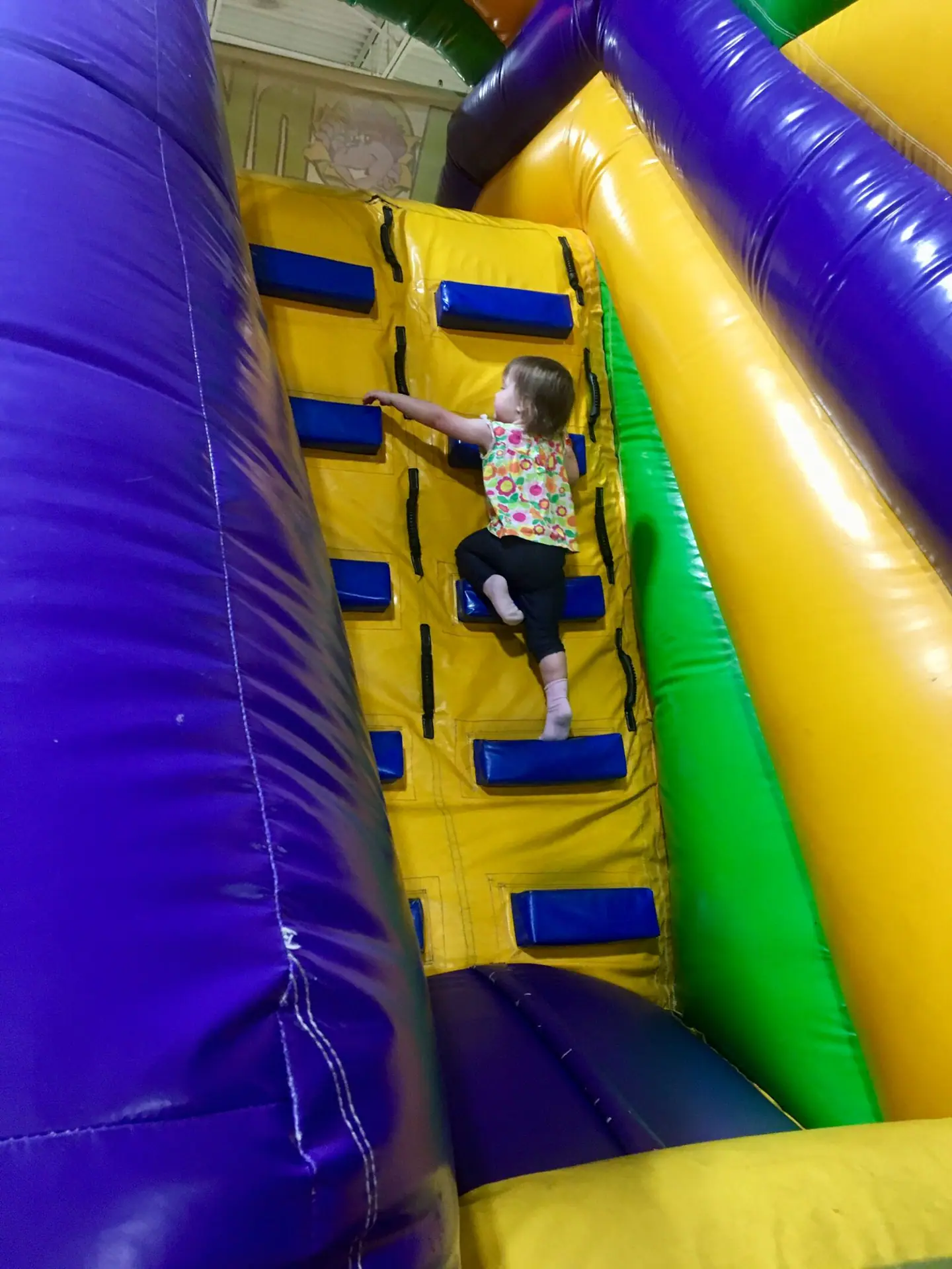 Inflatable slides and bounce attractions inside Monkey Joe's