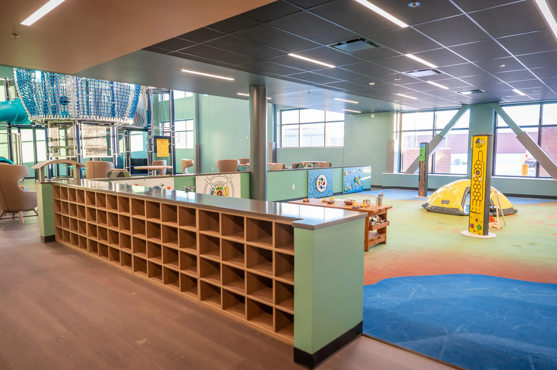 Toddler play area inside the Aurora Community Activity Center indoor playground.
